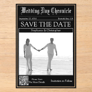 Zeitung Hochzeit QR-Code Acryl Save the Date Acryleinladungen