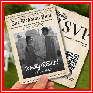Zeitung Hochzeit rustikal Elegant QR Code UAWG Einladung