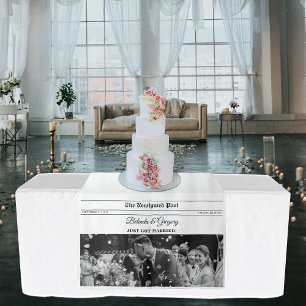 Zeitung Hochzeit Spaß Foto Tischläufer Schild Wandteppich