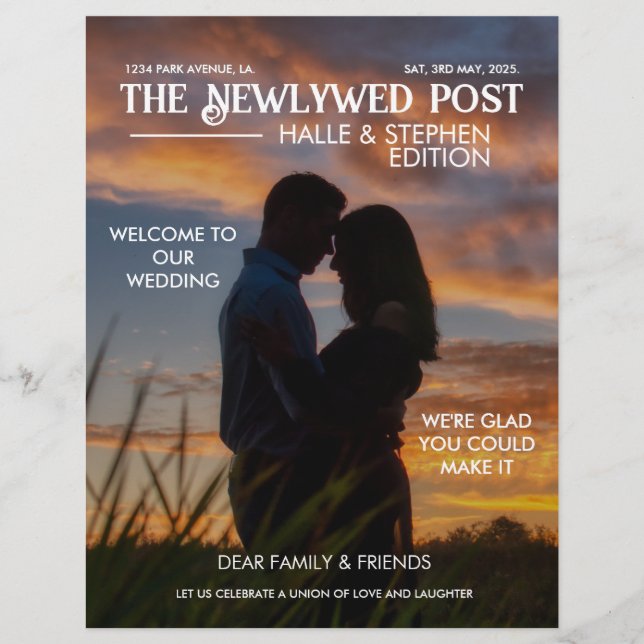 Zeitung Hochzeitsprogramm Foto Moderne Spaß Fakten (Vorne)