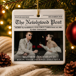 Zeitung Merry and Married Holiday Newlywed Foto Keramikornament