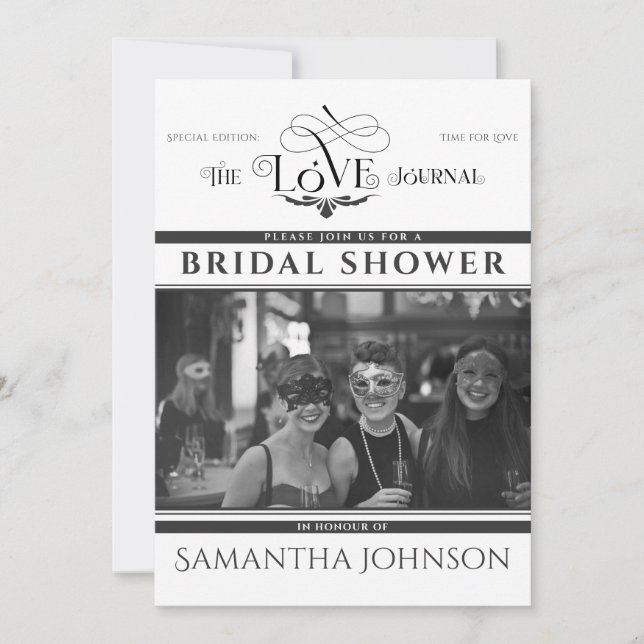 Zeitung Modernes Drehbuch Bridal & Paare Dusche Einladung (Vorderseite)