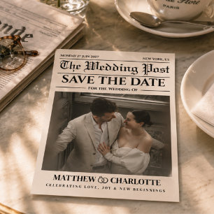 Zeitung Save the Date Hochzeit Beige Karte