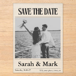 Zeitung Save the Date Vintage Benutzerdefiniertes Acryleinladungen