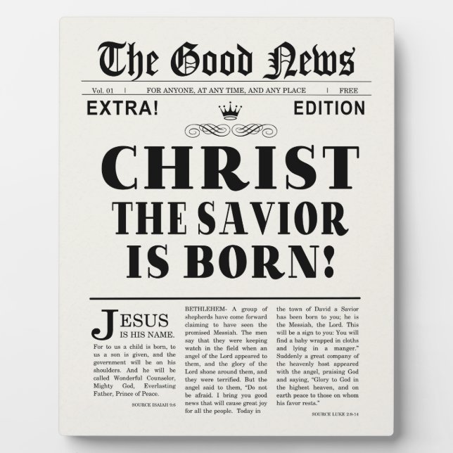 Zeitung Schlagzeilen Weihnachten Fotoplatte (Vorderseite)
