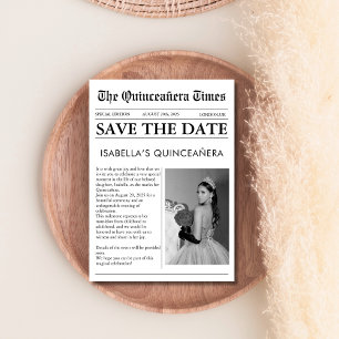 Zeitung schwarz-weiß einzigartig Quinceanera Save The Date