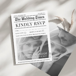 Zeitung Schwarz-weißes einzigartiges Foto Hochzeit Begleitkarte