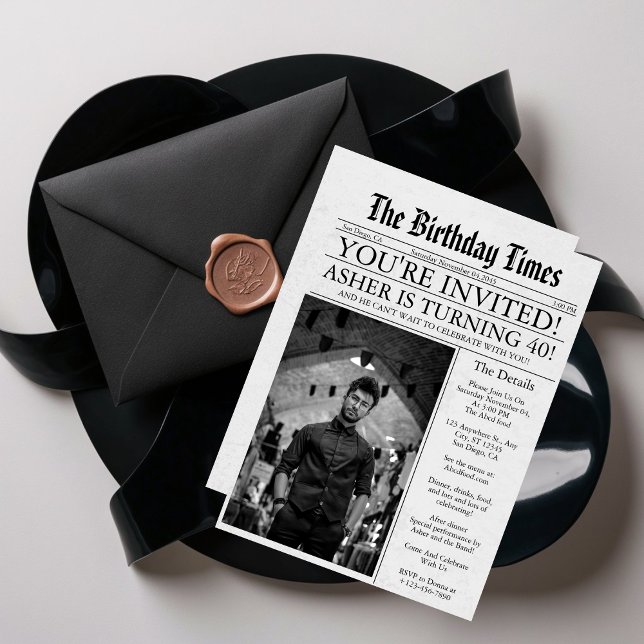 Zeitung Unique Fun 40. Geburtstag Foto Party Einladung (Von Creator hochgeladen)