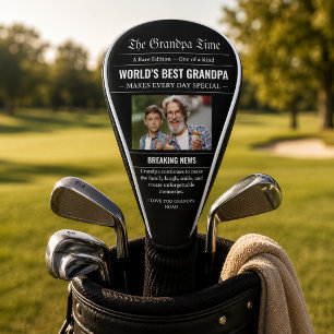 Zeitung World's Best Grandpa Foto Schwarz Weiß Golf Headcover