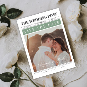 Zeitungs Hochzeit Schwarz und weiß Save the Date Einladung