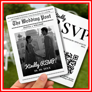Zeitungs-Hochzeitsanzeige Modern Elegant QR-Code Einladung