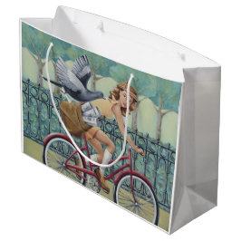 Zeitungs-Mädchen-u. Fahrrad-Geschenk-Tasche Große Geschenktüte
