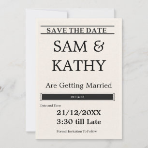 Zeitungs-Save-the-Date-Karte – Vintage & Einzigart Einladung