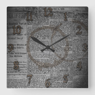 Zeitungs-und Kaffee-Fleck-Wanduhr Quadratische Wanduhr