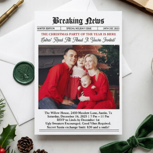 Zeitungs-Vintage-Weihnachtsfeier Einladung