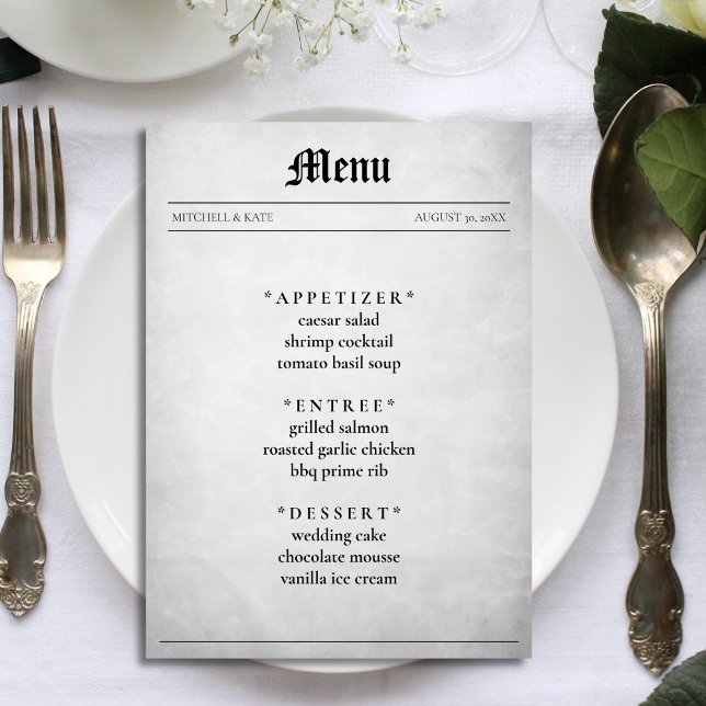 Zeitungsartikel Hochzeitsempfang Menükarte (Newspaper Article Wedding Reception Menu
)