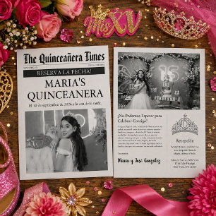Zeitungseinladung zur Quinceañera - Save-the-Date Flyer