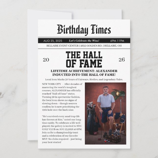 Zeitungsgolf 50. Geburtstag Einladung (Vorderseite)