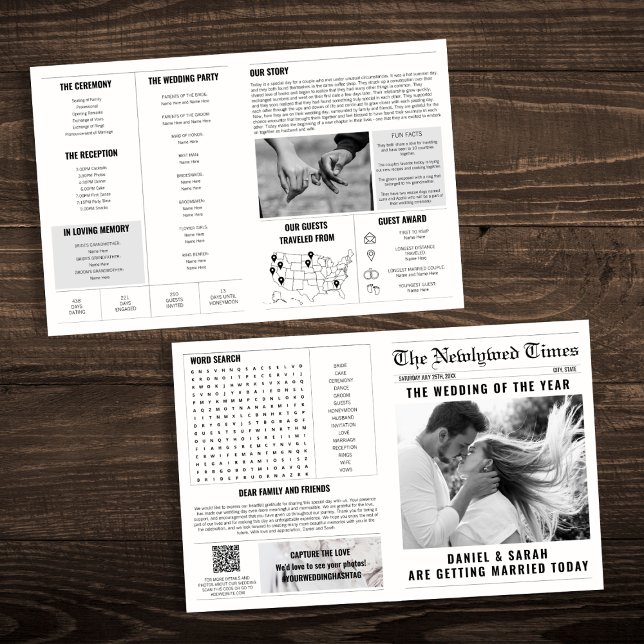 Zeitungshochzeitprogramm Info Word Search Fotos Karte (Newspaper Wedding Program Info Word Search Photos)