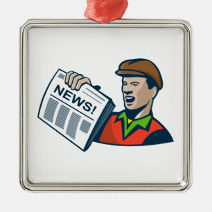 Zeitungsjunge-Zeitungs-Lieferung Retro Silbernes Ornament