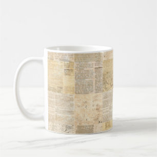 Zeitungspapier grunge gealterte Zeitungspapiermust Kaffeetasse