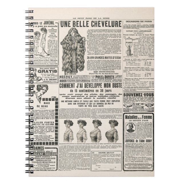 Zeitungsseite mit antiker Werbung Notizblock (Vorderseite)