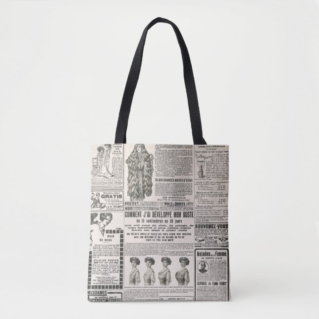 Zeitungsseite mit antiker Werbung Tasche (Vorderseite)