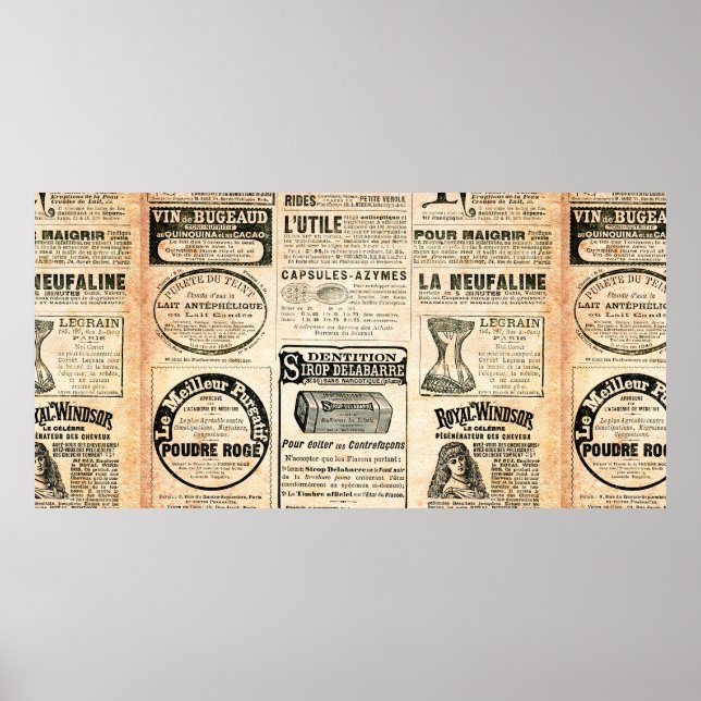 Zeitungsseite mit Werbung - Vintage Gravur Poster (Vorne)