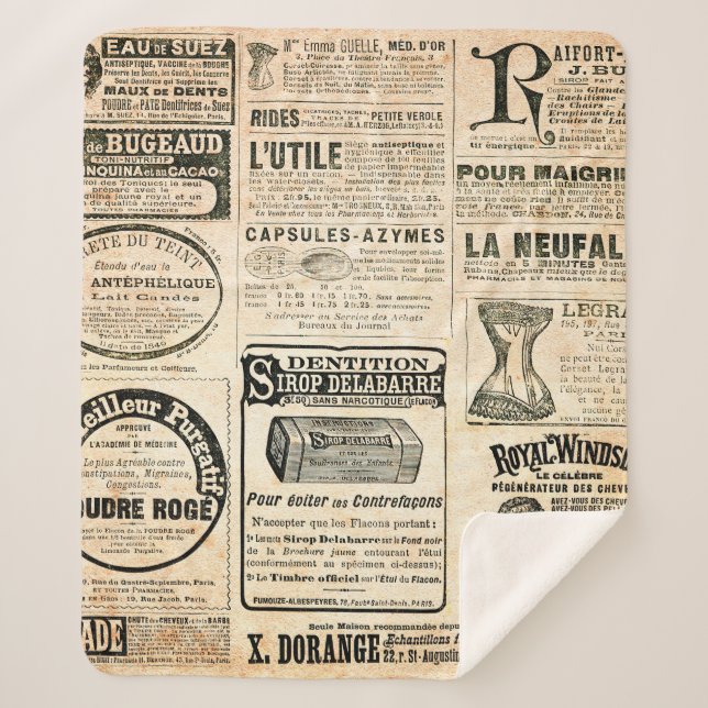 Zeitungsseite mit Werbung - Vintage Gravur Sherpadecke (Vorderseite)