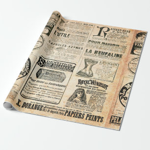 Zeitungsseite mit Werbung - Vintage-Stich Geschenkpapier