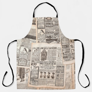 Zeitungsseiten mit antiker Werbung. Frau  Schürze