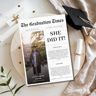 Zeitungsstil er oder sie tat es Abschluss Foto Einladung