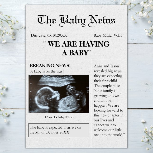 Zeitungsstil Foto Funny Pregnancy Ankündigung (Newspaper pregnancy announcement sonogram ultrasound photo )