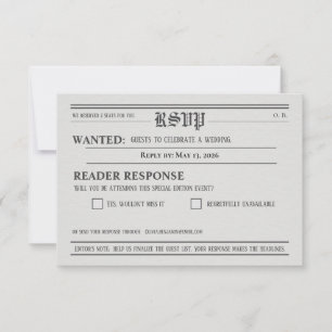 Zeitungsstil-Hochzeits-RSVP-Antwortkarte RSVP Karte