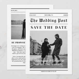 Zeitungsstil Lustige Save-the-Date-Foto-Einladung Einladung