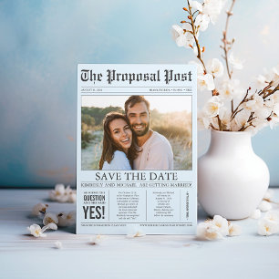 Zeitungsstil Spaß Dusty Blue Save the Date Foto