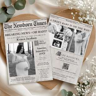 Zeitungsthemen-Foto-Baby-Shower-Einladung Einladung