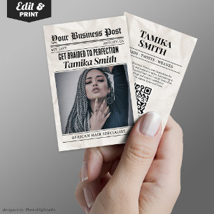 ZeitungsVisitenkarte, Afrikanische Haarflechte Telefonnummerkarte