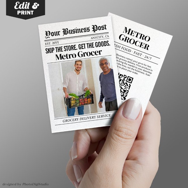 ZeitungsVisitenkarte, Lebensmittelzustellungsservi Telefonnummerkarte (Newspaper Business Card, Grocery Delivery Service Calling Card)