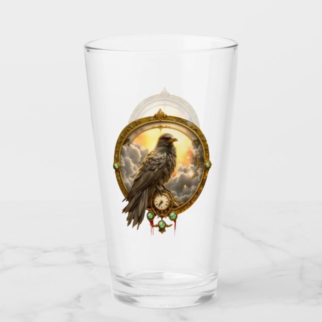 Zeitwächter Rabe – Gothic Uhrwerk  Glas (Vorderseite)
