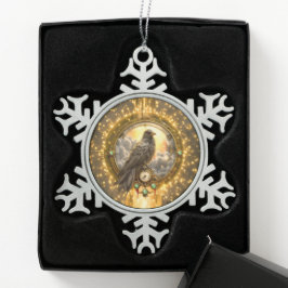 Zeitwächter Rabe – Gothic Uhrwerk  Schneeflocken Zinn-Ornament