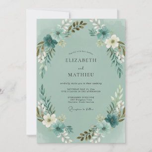 Zeladon-Bronze-Kranz-Hochzeit Einladung