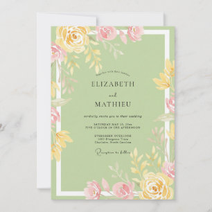 Zeladon-Butter-Pfingstrosen-Hochzeit Einladung