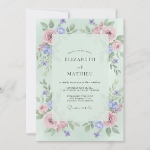 Zeladon Immergrün Pfingstrose Hochzeit Einladung