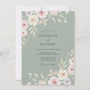 Zeladon-Rosa-Pfingstrosen-Hochzeit Einladung