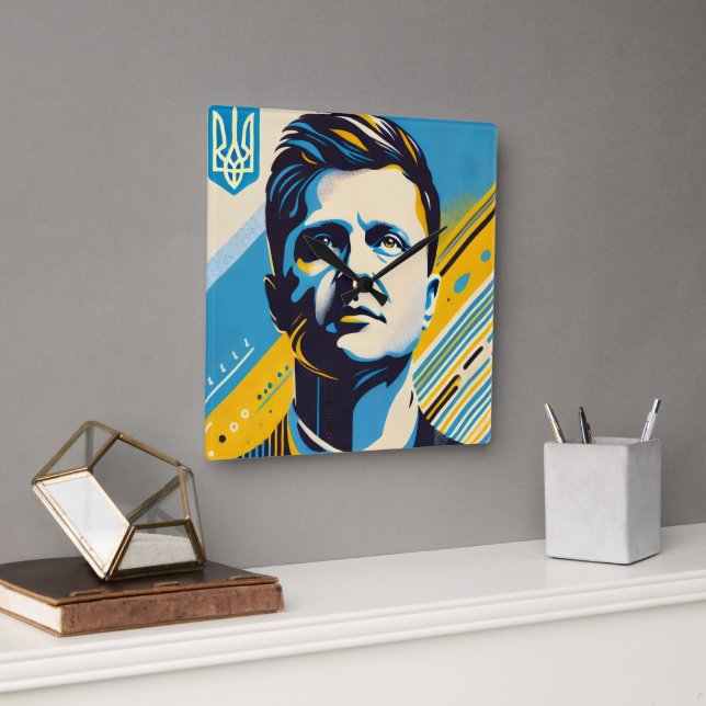 Zelenskyy Pop Kunstmuseum Quadratische Wanduhr (Büro)