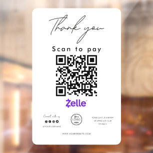 Zelle QR Code Logo Scan to Pay Vielen Dank Fensteraufkleber