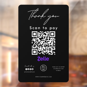 Zelle QR Code Logo Scan to Pay Vielen Dank Schwarz Fensteraufkleber