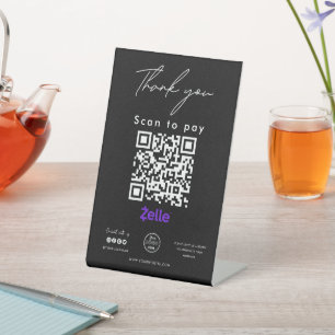Zelle QR Code Logo Scan to Pay Vielen Dank Schwarz Sockelschild