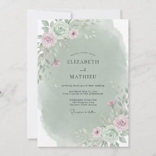 Zellendoner Mauve-Blumenstrauß Eukalyptus-Hochzeit Einladung